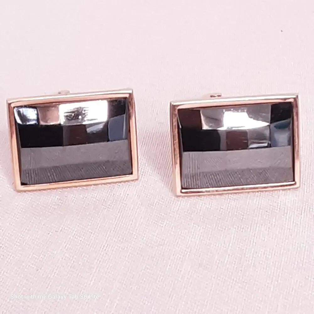 💎Swank Mens Cufflinks Rectangular Black Faceted Squares Stones